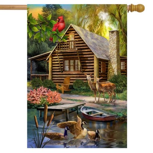 Lakeside Cabin House Flag