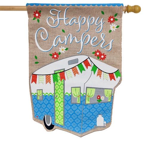 Spring Camper Burlap House Flag