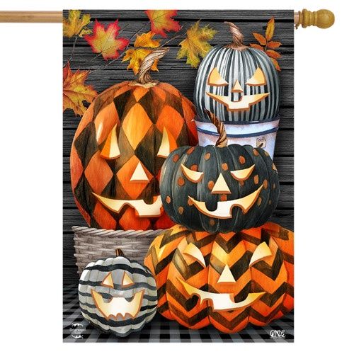 Patterned Jack-O-Lanterns House Flag