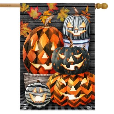 Patterned Jack-O-Lanterns House Flag