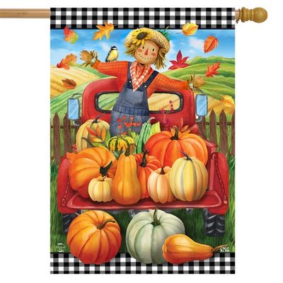 Pumpkin Pickup Scarecrow House Flag