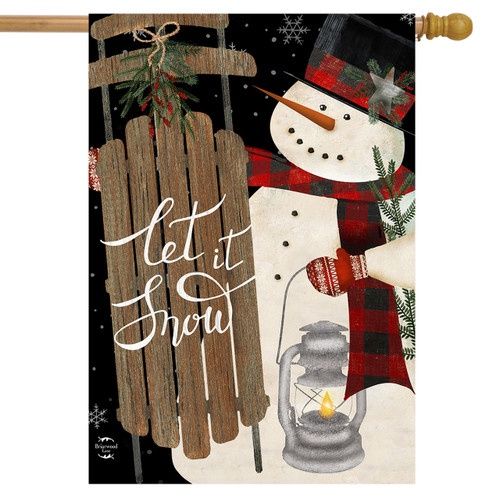 Snowman and Sled House Flag