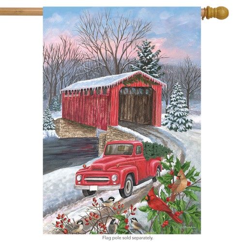 Winter Covered Bridge House Flag