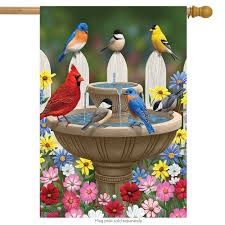 Bird Bath Gathering Garden Flag