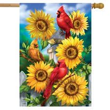 Sunflowers and Cardinals Garden Flag