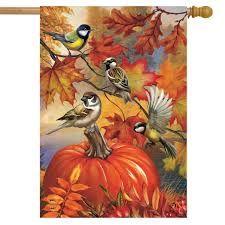Autumn Bird Gathering House Flag