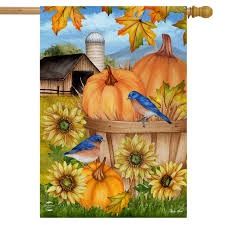 Pumpkins and Bluebirds House Flag