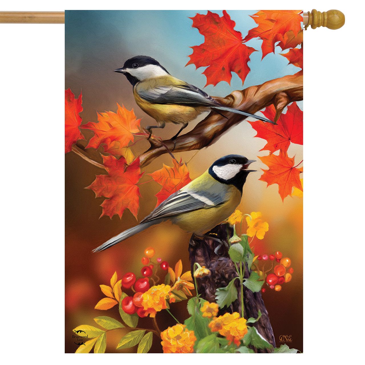 Autumn Chickadees House Flag