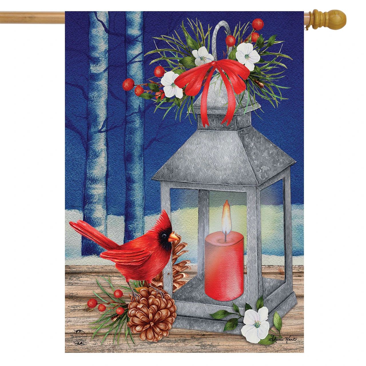 Lantern and Cardinals House Flag
