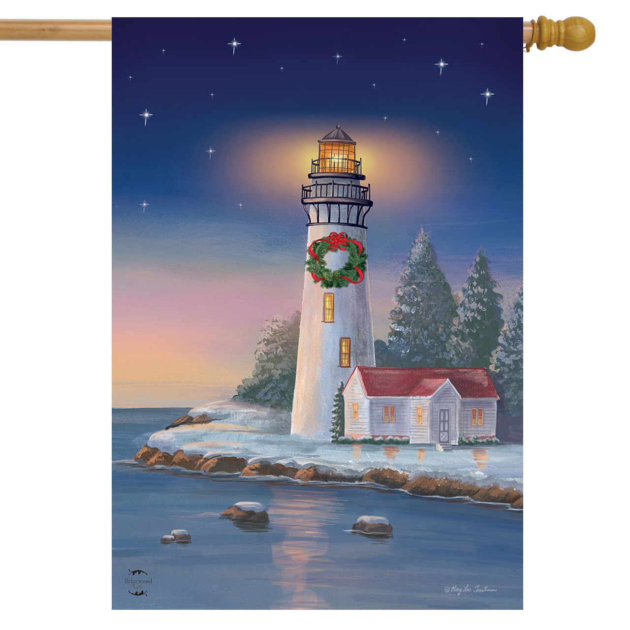 Christmas Lighthouse House Flag