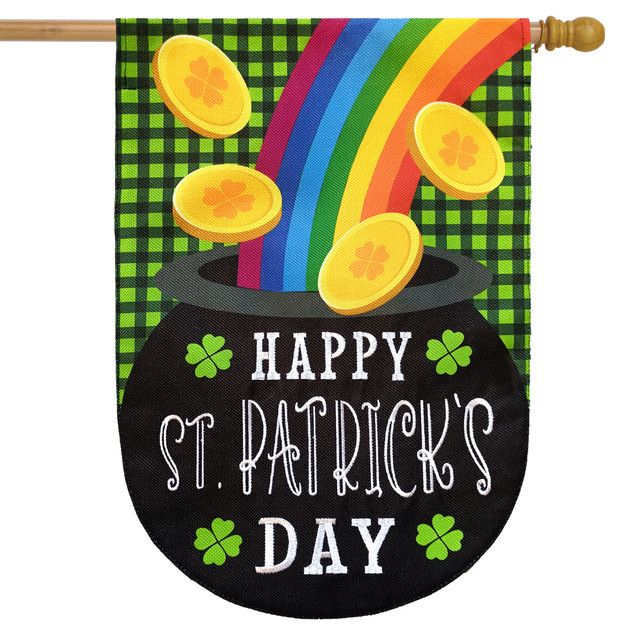 Lucky Pot Burlap House Flag