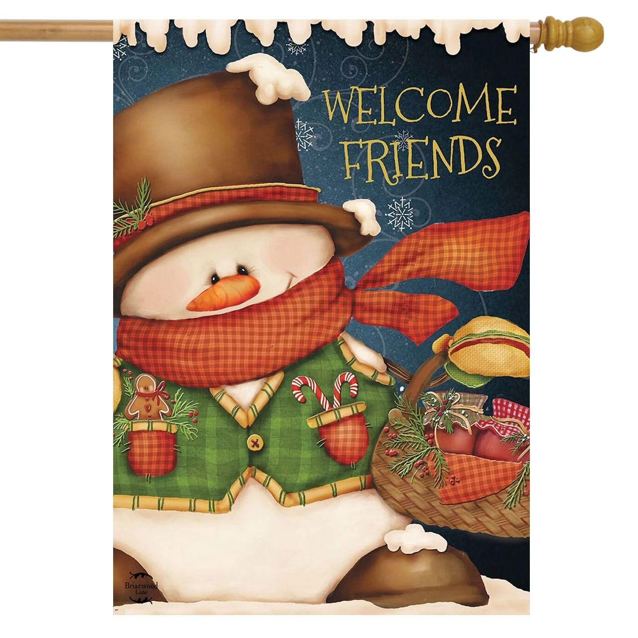 Welcome Friends Snowman House Flag
