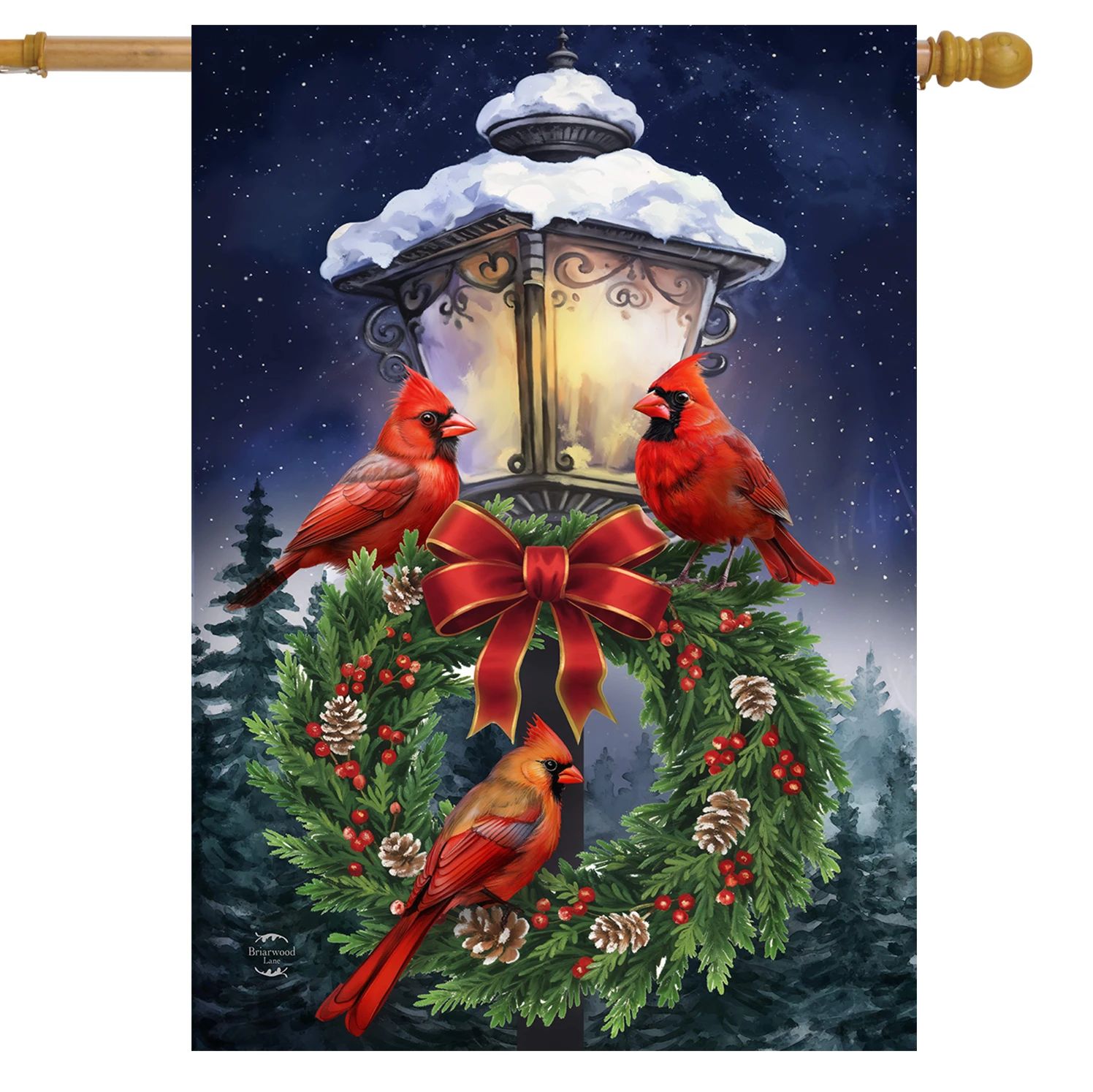 Cardinal Lantern Wreath House Flag