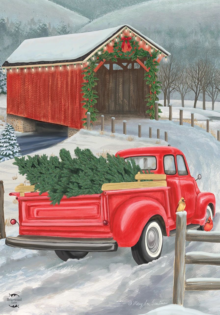 Festive Covered Bridge Garden Flag