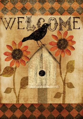 Fall Welcome Crow Birdhouse Garden Flag