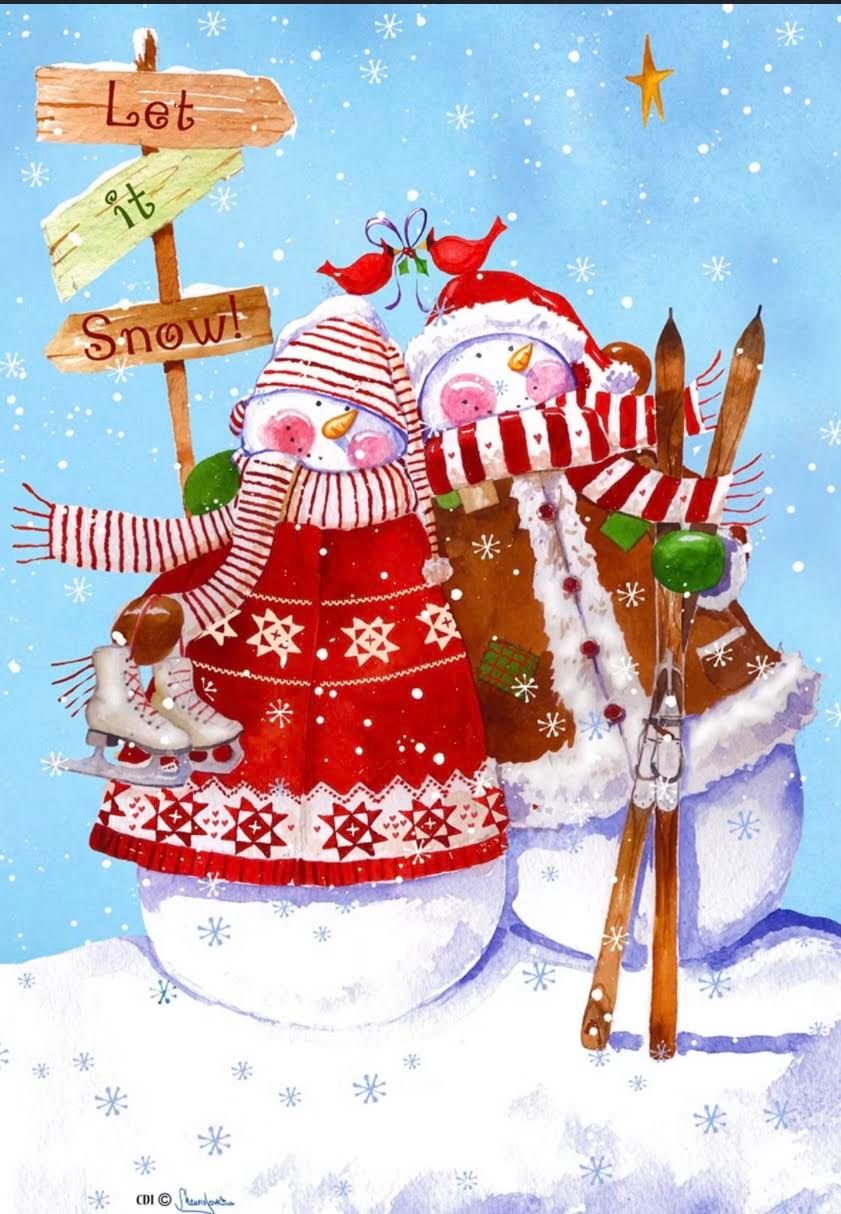 Snowmen and Skis Garden Flag