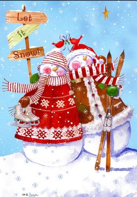 Snowmen and Skis Garden Flag