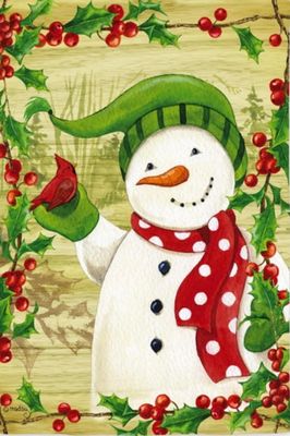 Cardinal and Snowman Garden Flag