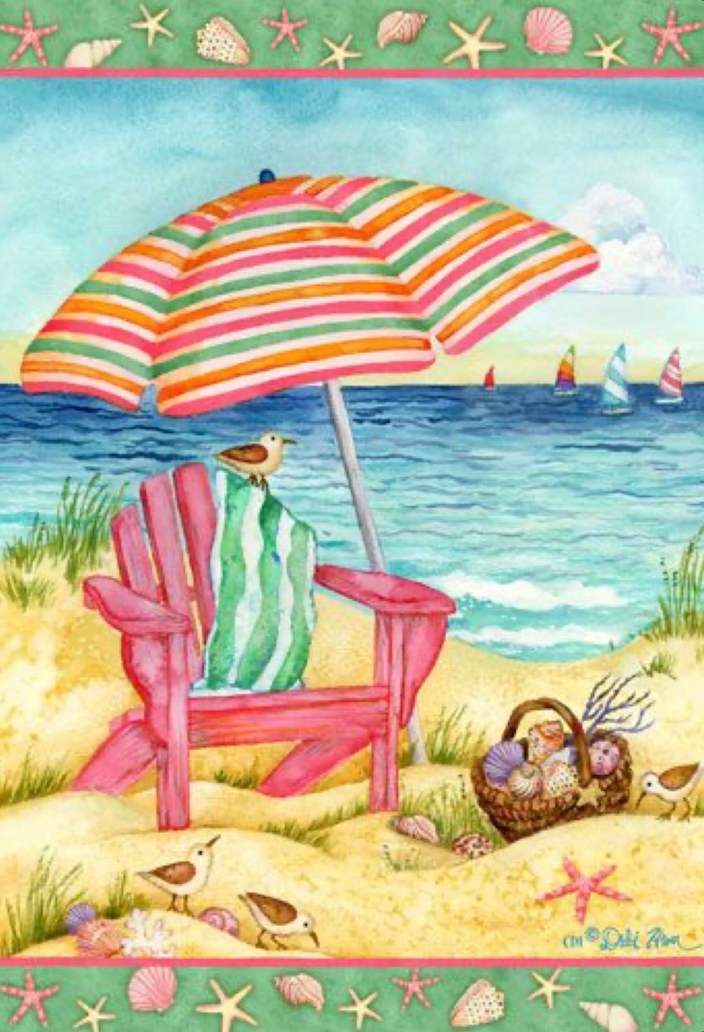 Beach Day Seashells Garden Flag