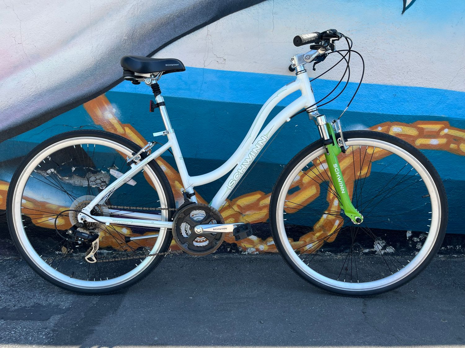 used Schwinn Trailways, white/green, small