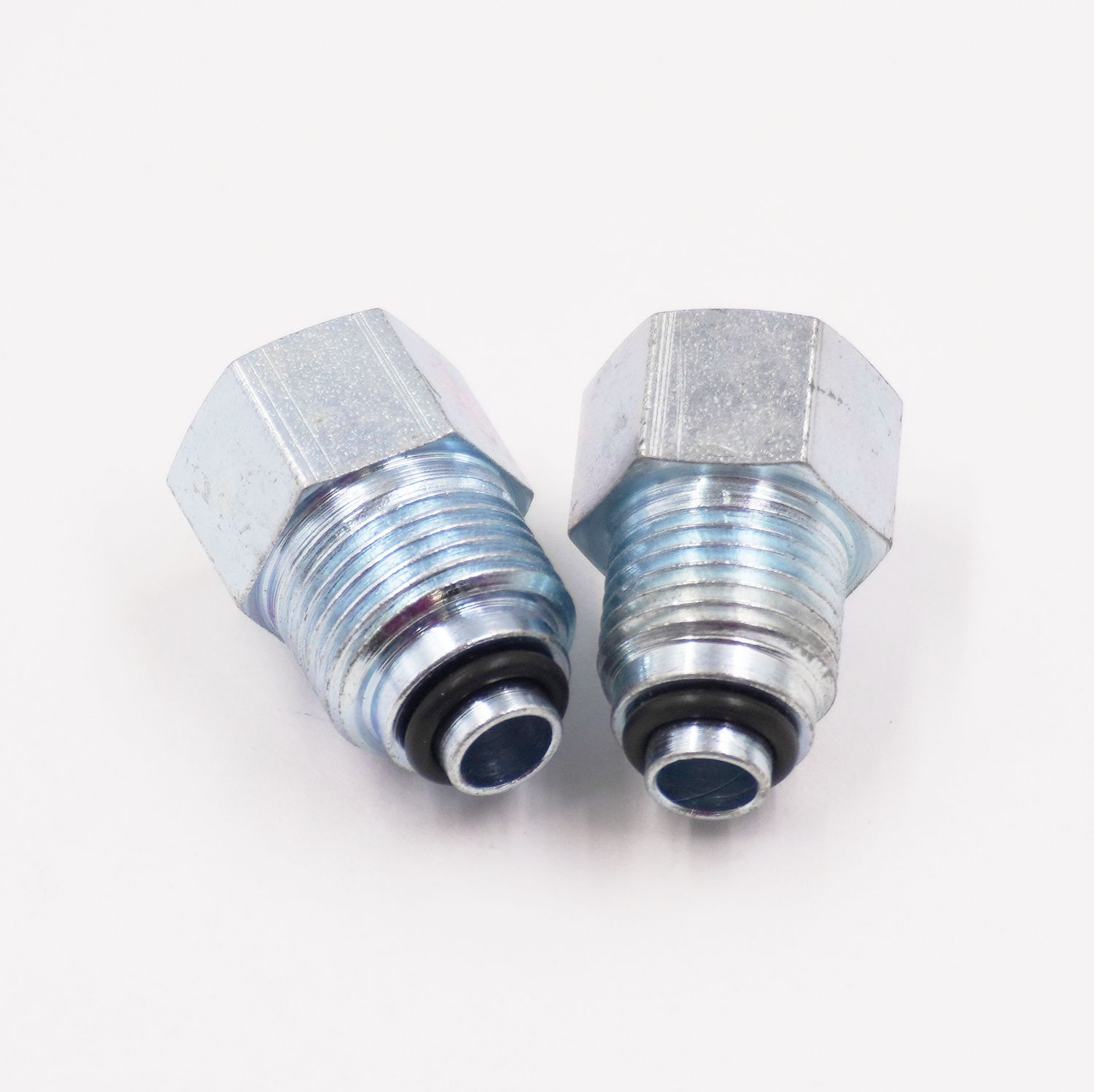 Power Steering Adapter Kit: Late GM Box To Early Hose Fitting Kit - 16MM 1.5 &amp; 18MM1.5 X 5/8-18 Female Inverted Flare - (Steel) - (2 Fitting Kit) - 11715