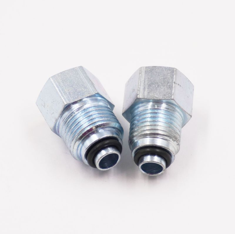 Power Steering Adapter Kit: Late GM Box To Early Hose Fitting Kit - 16MM 1.5 &amp; 18MM1.5 X 5/8-18 Female Inverted Flare - (Steel) - (2 Fitting Kit) - 11715