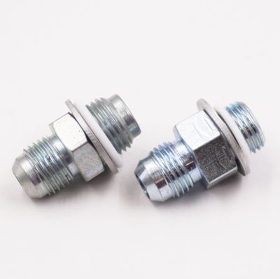 Power Steering Fitting Kit:  9/16&quot; -18 &amp;  5/8&quot; -18 x -6 AN - Late Mustang &amp; T-Bird Rack (&#39;79-2004) - (Steel) - (2 Fittings) - 11786