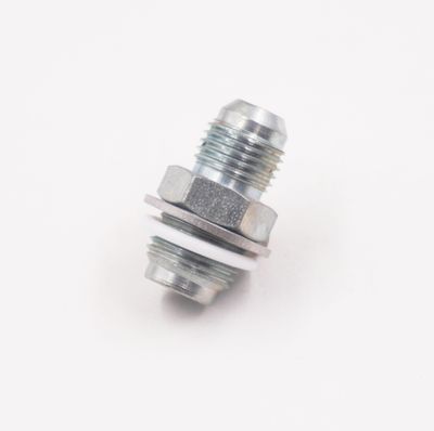 Power Steering Adapter: Early Mustang Rack Pressure Fitting - 1/2-20 Male Thread With Washer To -6AN - (Steel) - (1 Adapter) - 11775-2