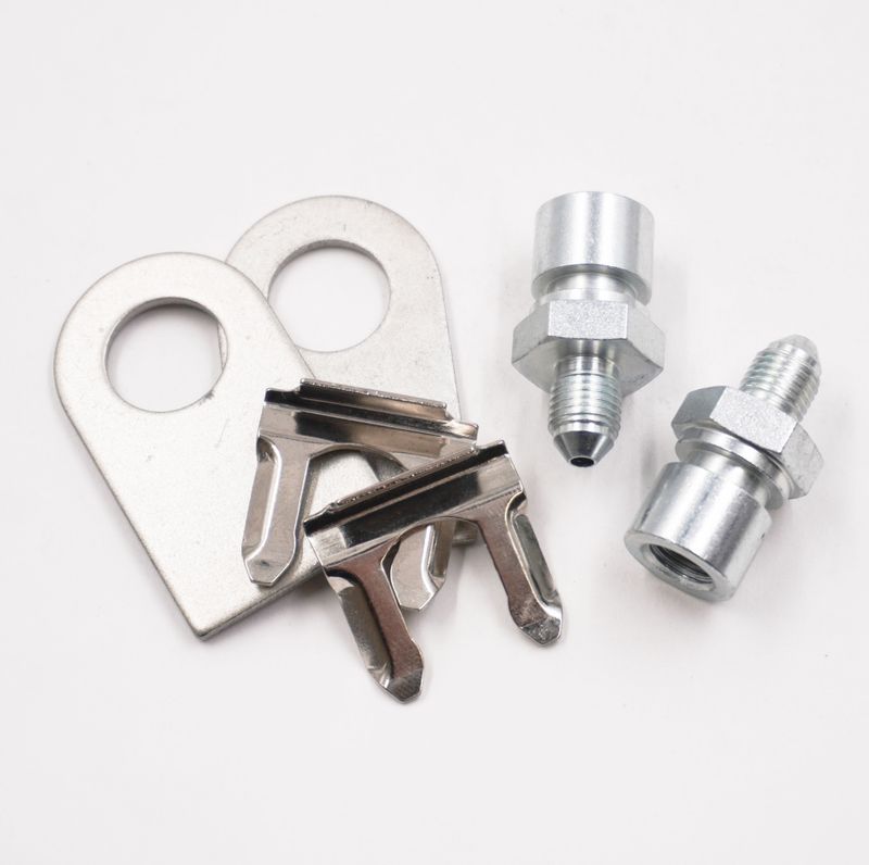 Brake Line Tab Kit: 2 Bulkhead Adapters (3/16 Female Inverted Flare x -3 AN Male), -2 Tabs, 2 Clips &amp; 2 Bulkheads. - Steel -  2140