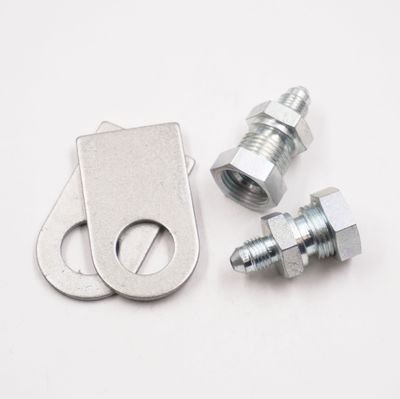 Brake Line Tab Kit Threaded: 2 Threaded Bulkhead Adapters (3/16 Female Inverted Flare x -3 AN Male), -2 Tabs, 2 Nuts &amp; 2 Bulkheads. - Steel - 2145