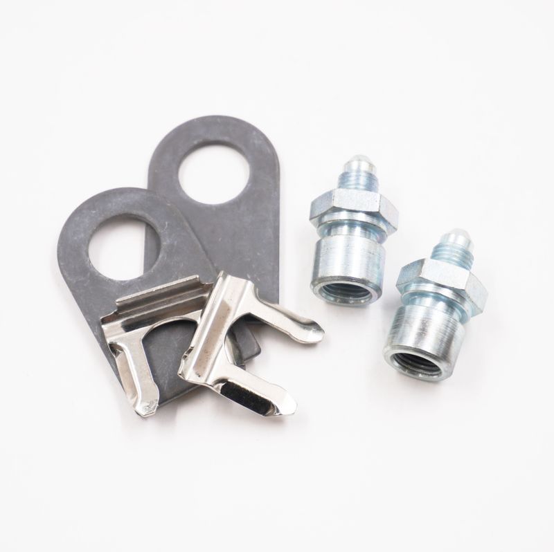 Brake Line Tab Kit: 2 Bulkhead Adapters (1/4&quot;  Female Inverted Flare x -3 AN Male), -2 Tabs, 2 Clips &amp; 2 Bulkheads. - Steel - 2150