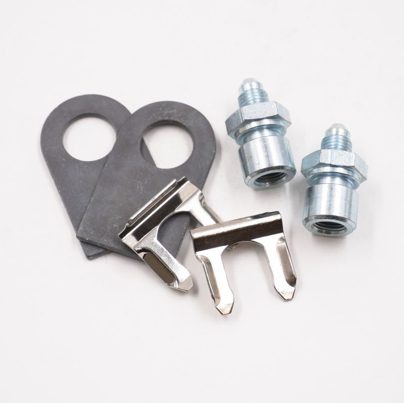 Brake Line Tab Kit: 2 Bulkhead Adapters (10MM-1.00 Inverted Flare x -3 AN Male), -2 Tabs, 2 Clips &amp; 2 Bulkheads - Steel - 2160