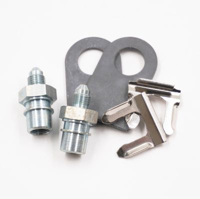 Brake Line Tab Kit: 2 Bulkhead Adapters (10MM-1.00 Bubble Flare x -3 AN Male), -2 Tabs, 2 Clips &amp; 2 Bulkheads - Steel - 2165
