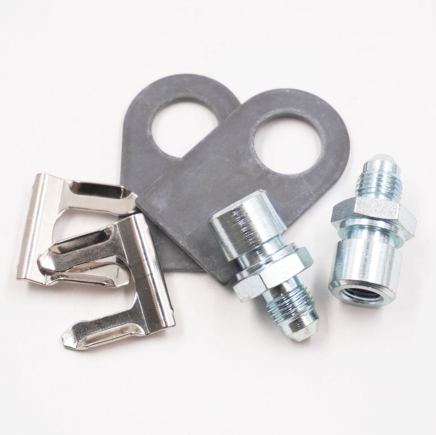 Brake Line Tab Kit: 2 Bulkhead Adapters (3/16 Female Inverted  Flare x -4AN Male), -2 Tabs, 2 Clips &amp; 2 Bulkheads - Steel - 2170
