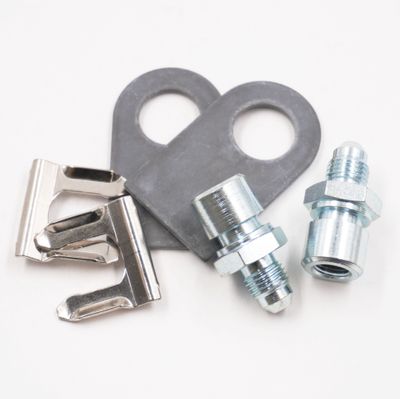 Brake Line Tab Kit: 2 Bulkhead Adapters (3/16 Female Inverted  Flare x -4AN Male), -2 Tabs, 2 Clips &amp; 2 Bulkheads - Steel - 2170