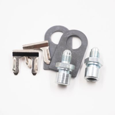 Brake Line Tab Kit: 2 Bulkhead Adapters (1/4 Female Inverted Flare x -4AN Male), -2 Tabs, 2 Clips &amp; 2 Bulkheads. - Steel - 2180