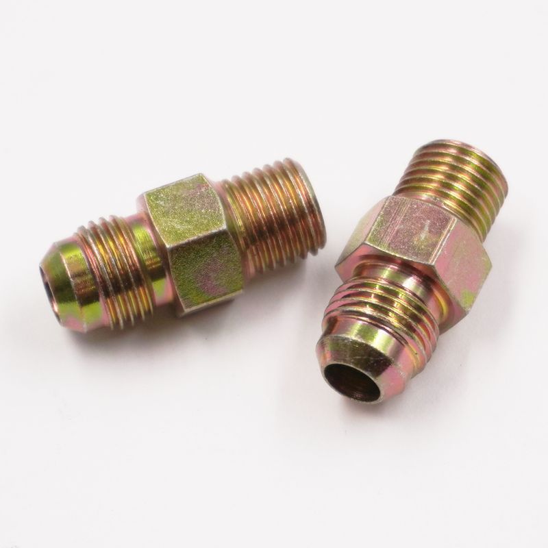 Transmission Cooler Adapter Kit: 1/4&quot; NPS Thread x -6AN Male -For GM Transmissions - (Steel) - (2 Fittings) - 12075