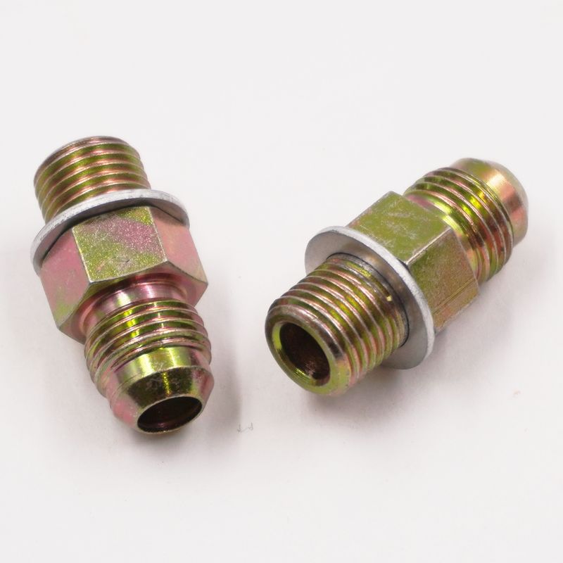 Transmission Cooler Adapter Kit: 1/4&quot; NPS Thread x -6AN Male w/ Sealing Washers for GM Transmissions (Steel/Pair) - 12076