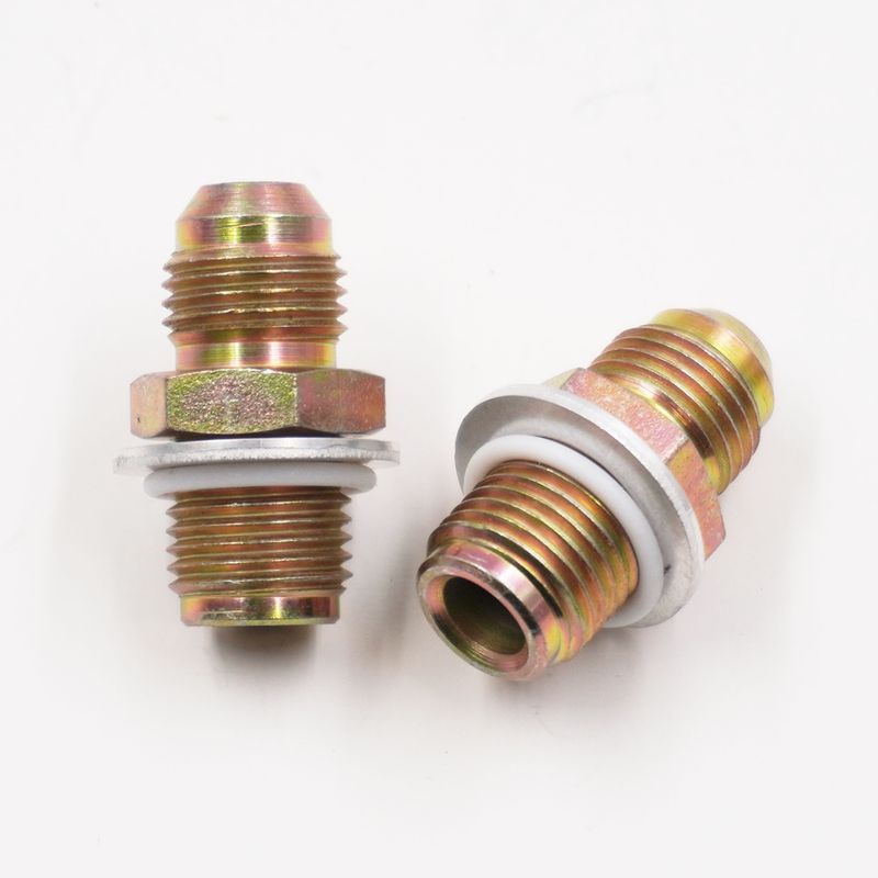 Transmission Cooler Adapter Kit: 9/16&quot; 18 x -6AN - With TFE O-Rings &amp; Washers -4L65/4L70/4L80 Late GM Automatic Transmission &amp; 6 Speed Late GM Automatic Transmission  - (Steel) - (2 Fittings) - 12062