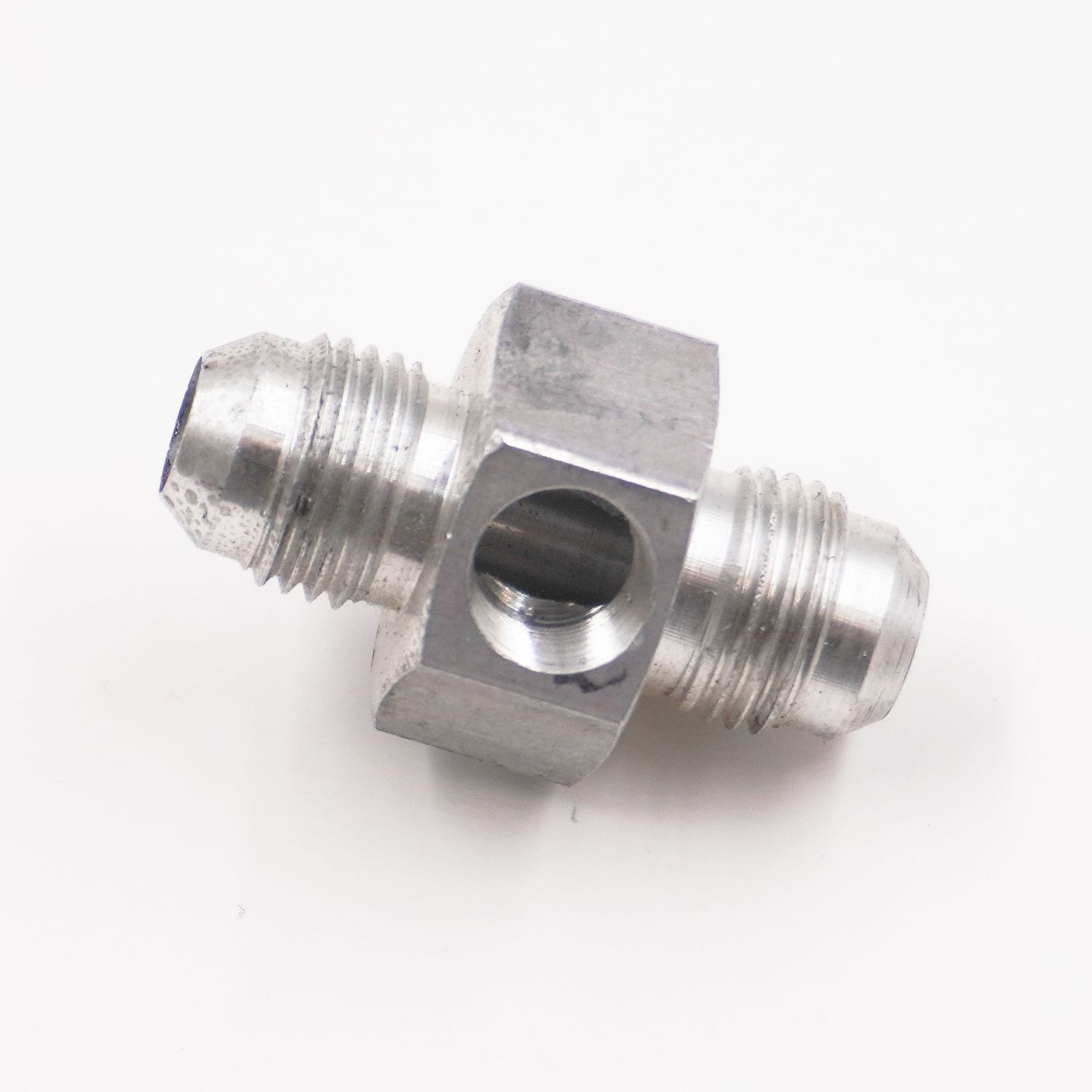 Pressure Gauge Adapter Fitting: -6AN Male x -6AN Male W/ 1/8&quot; NPT Gauge Port In Hex  - (Clear Aluminum) - 5300C