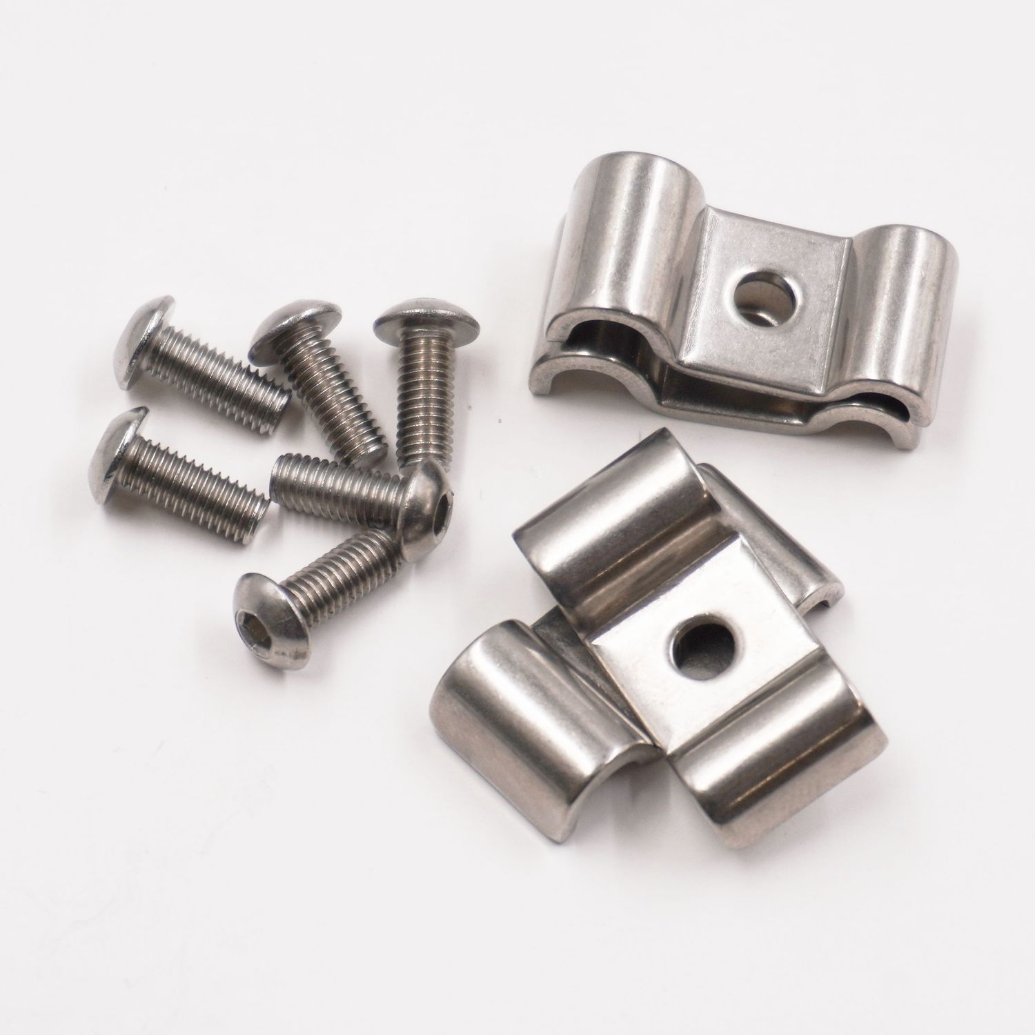 Double Stainless Steel Line Clamps: 3/16&quot; x 1/4&quot; Clamps with 10:32 Buttonhead Screws (4 pc) - 8615