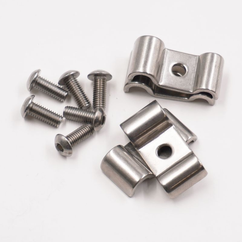 Double Stainless Steel Line Clamps: 3/16&quot; x 1/4&quot; Clamps with 10:32 Buttonhead Screws (4 pc) - 8615