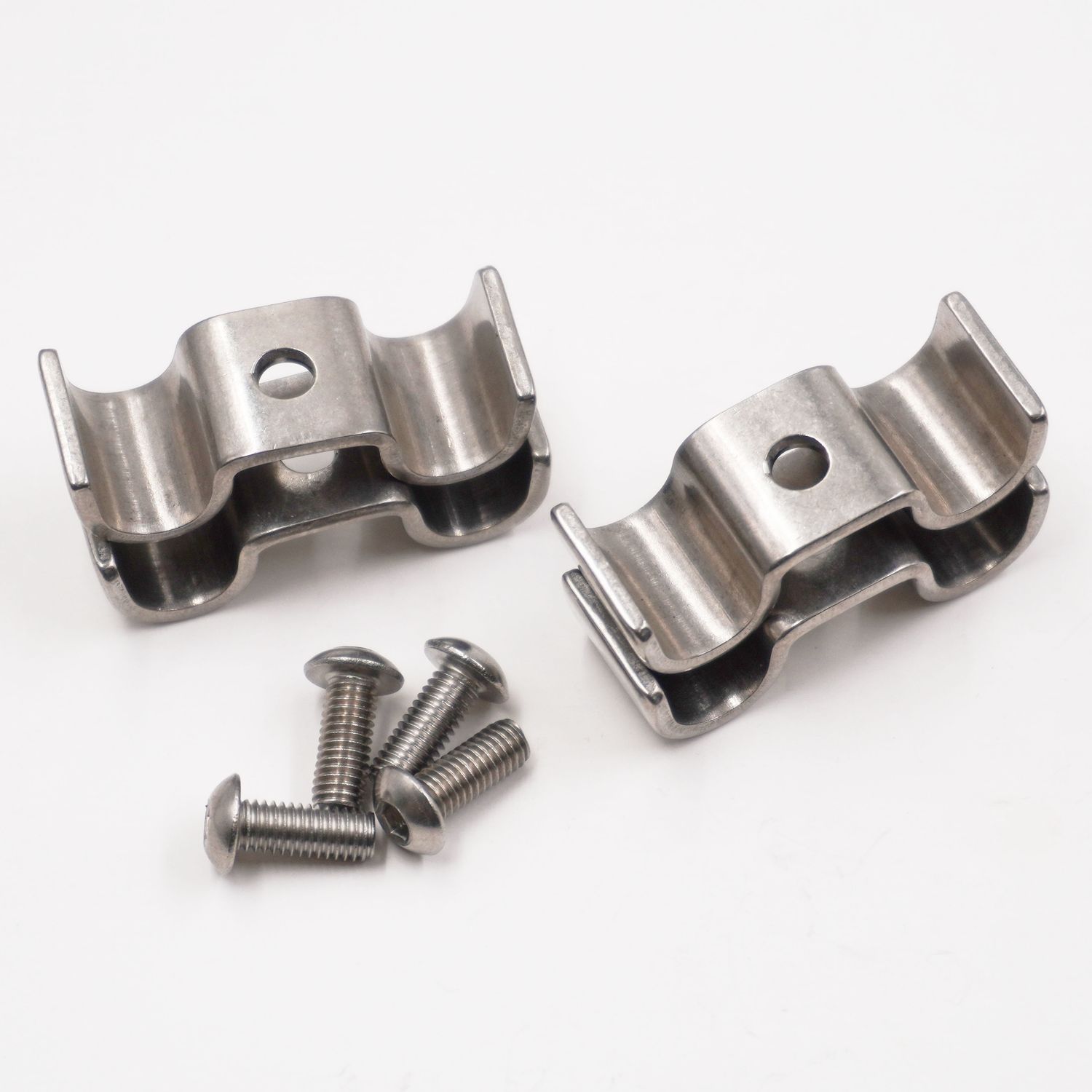 Double Stainless Steel Line Clamps: 3/8&quot; x 3/8&quot; Clamps with 10:32 buttonhead screws (4 pcs) - 8660