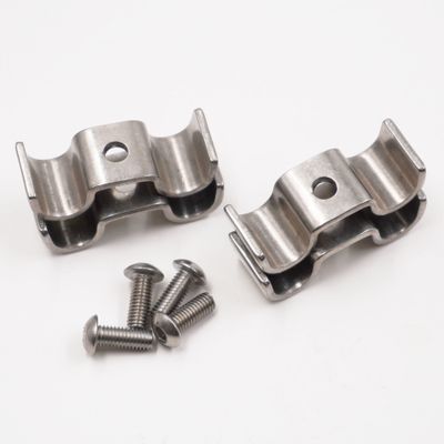 Double Stainless Steel Line Clamps: 3/8" x 3/8" Clamps with 10:32 buttonhead screws (4 pcs) - 8660