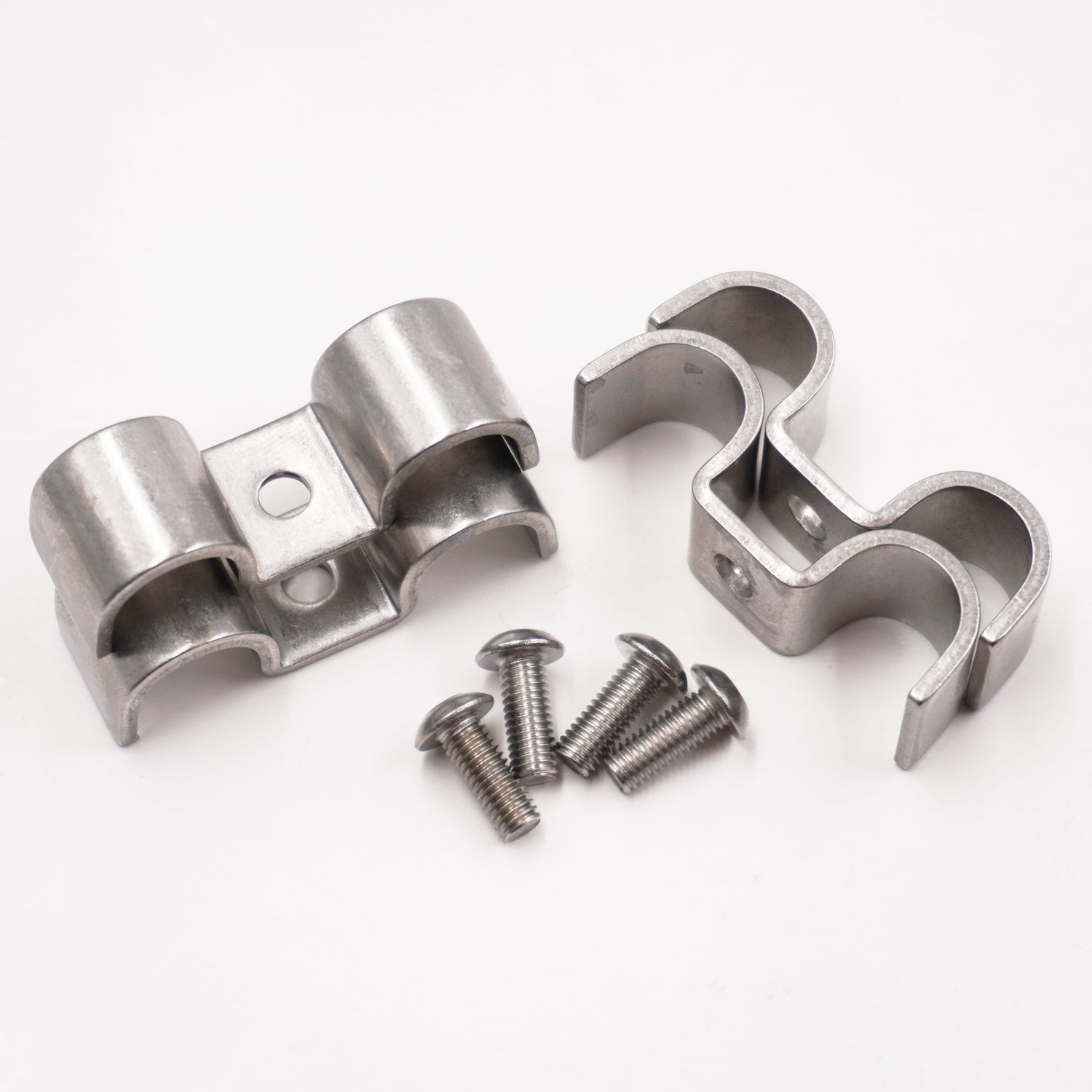 Double Stainless Steel Line Clamps: 1/2&quot; x 1/2&quot; Clamps with 10:32 Buttonhead Screws (4 pcs) - 8670