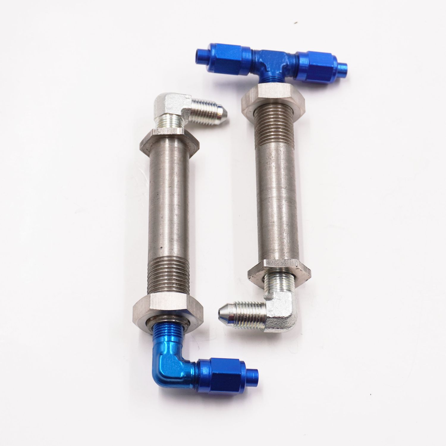 2&quot; to 2 1/2&quot; Stainless Steel Thru-Frame Conversion Kit With -3 AN Aluminum Fittings - 90° On Outside Frame - 2420R