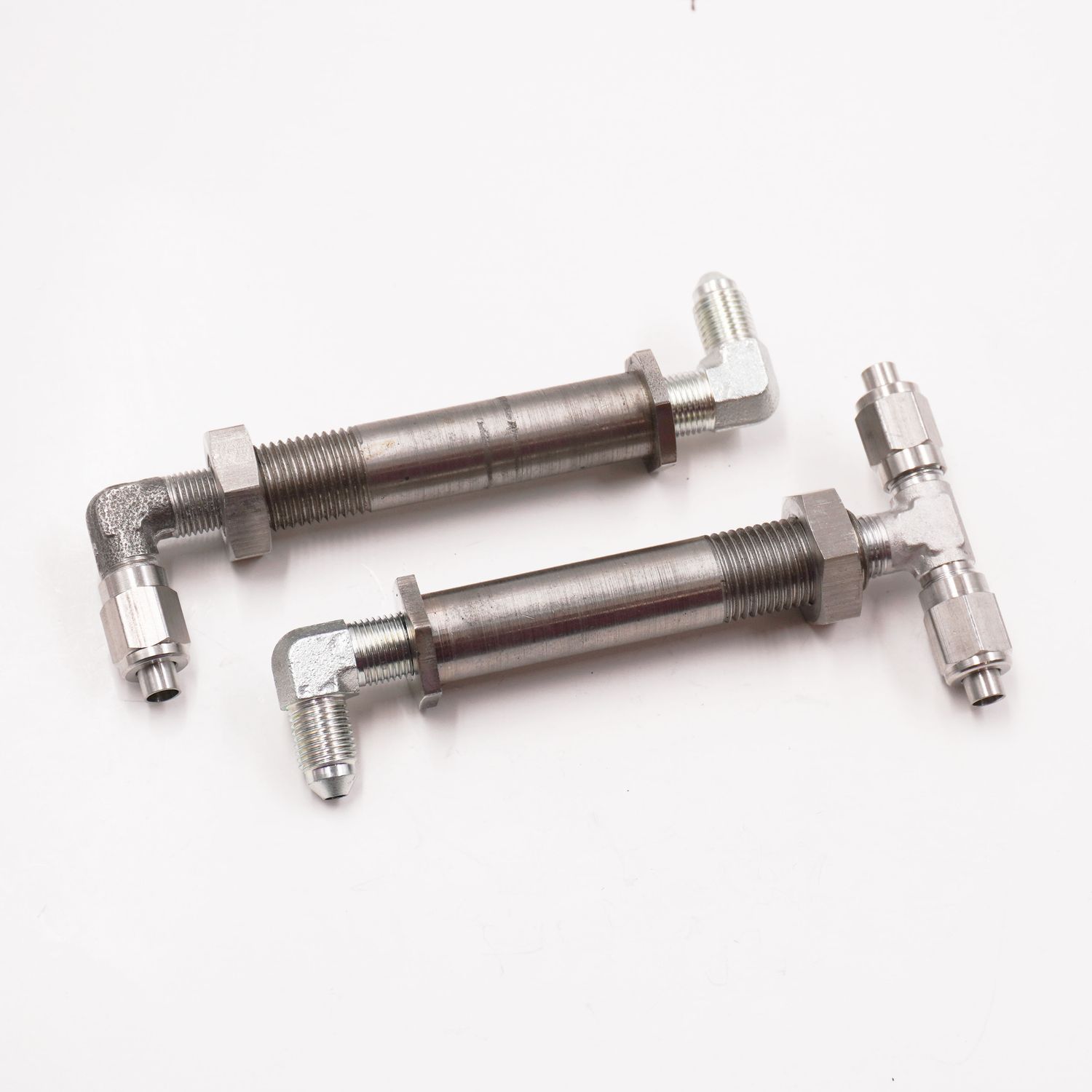 2&quot; to 2 1/2&quot; Stainless Steel Thru-Frame Conversion Kit With -3 AN Stainless Fittings  - 90° on Outside Frame -2420JR