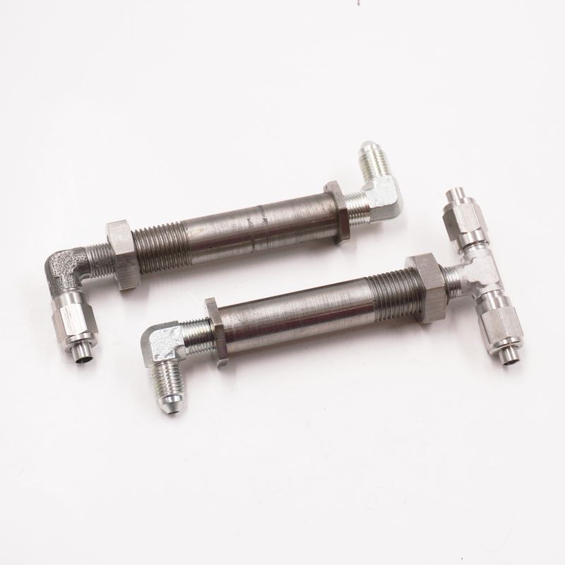 2&quot; to 2 1/2&quot; Stainless Steel Thru-Frame Conversion Kit With -3 AN Stainless Fittings  - 90° on Outside Frame -2420JR