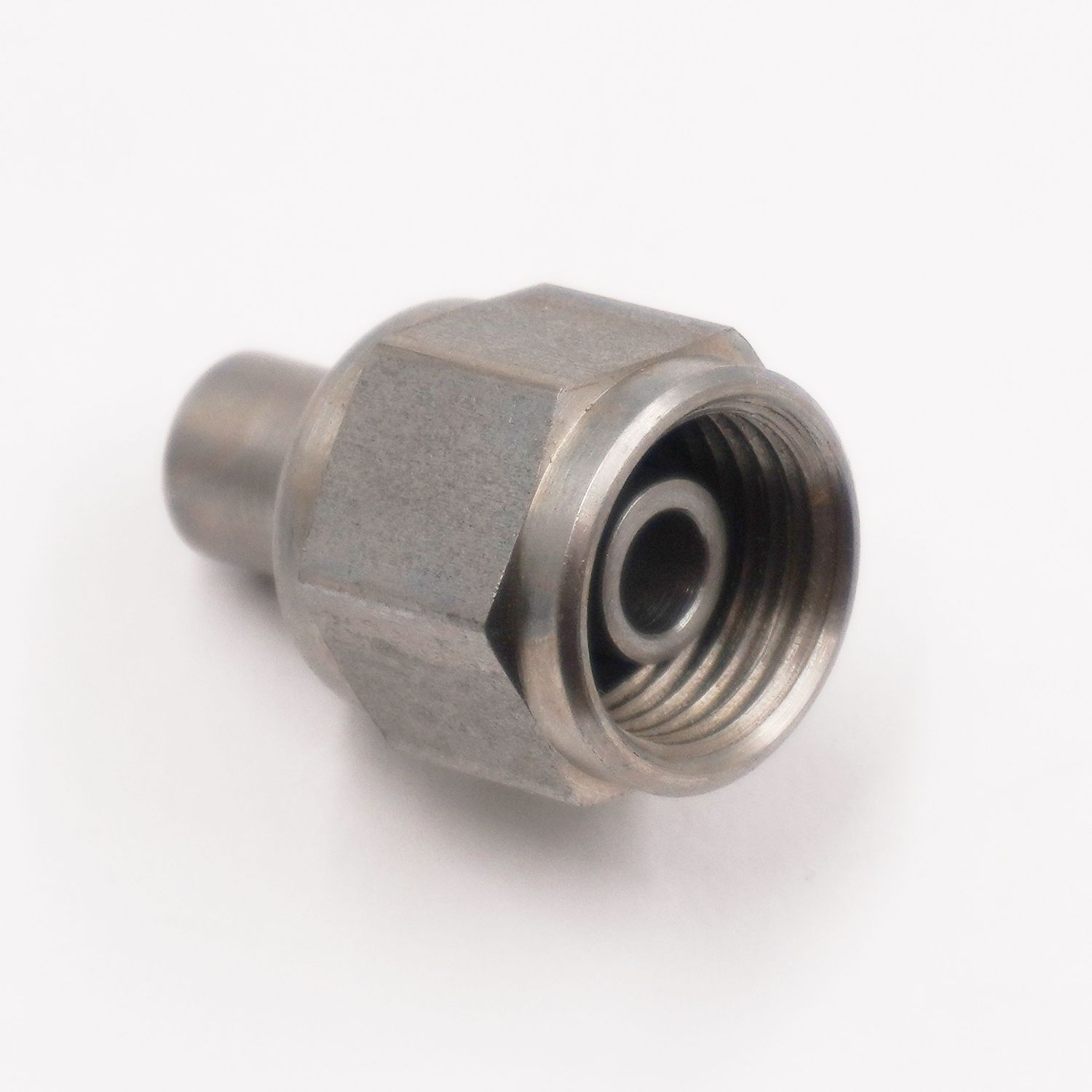 Stainless A/C Weld-On: #6 Female Nut With O-Ring To 5/16&quot;Stainless Tube - (Stainless Steel) - 15020