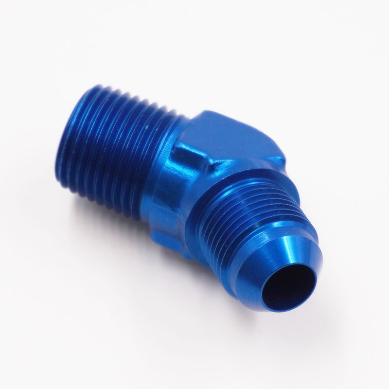 Adapter: -8 AN Male x 1/2&#39; NPT Male x 45° (Aluminum) - 823-08-08D